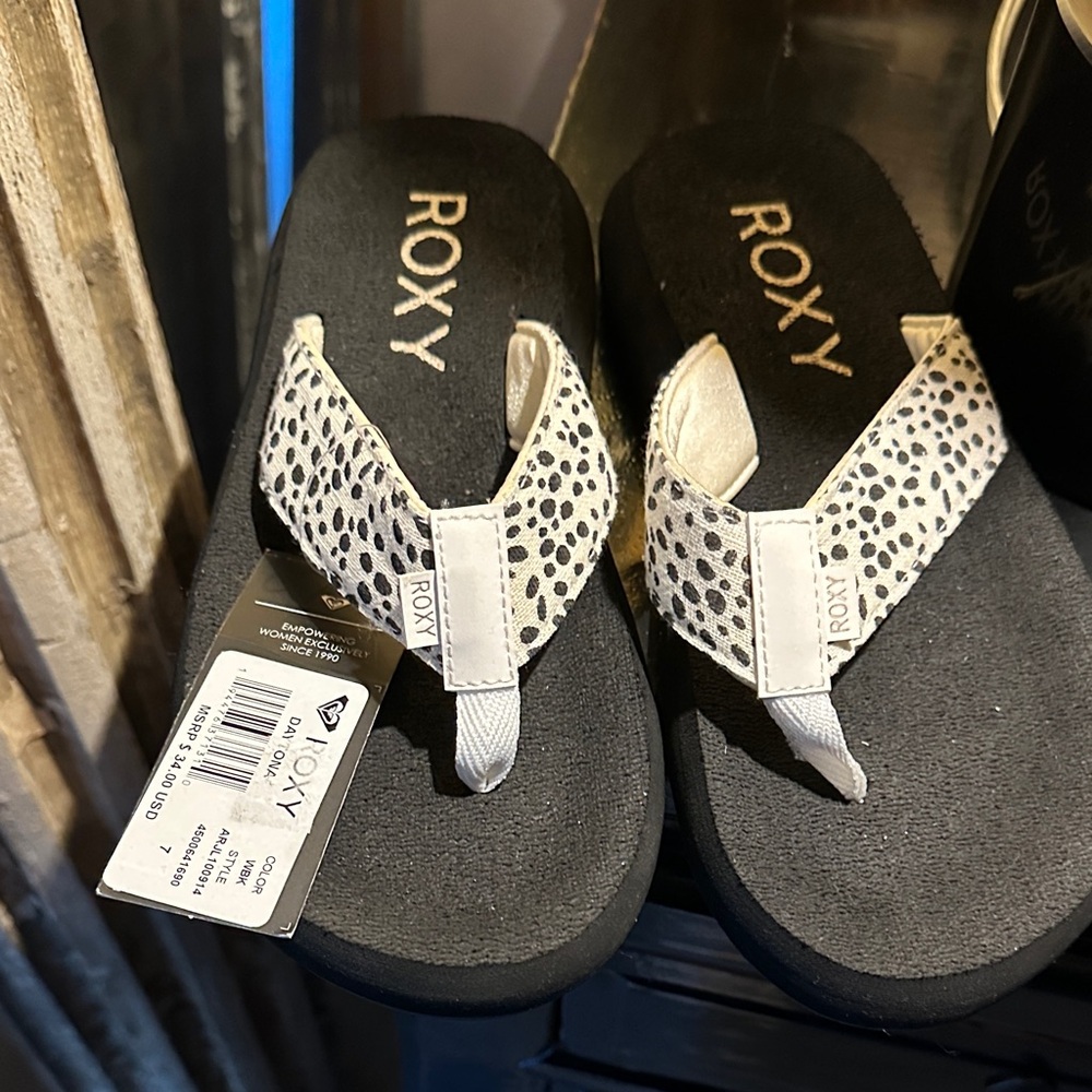 Roxy Black and White Polka Dot Sandals